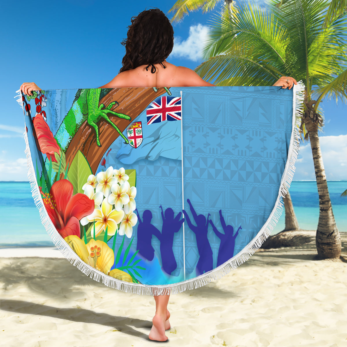Fiji Day Beach Blanket Tagimoucia Flower and Melanesia Pattern LT03 - Polynesian Pride