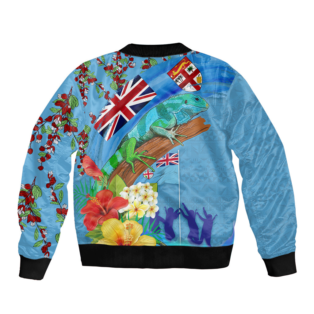 Fiji Day Bomber Jacket Tagimoucia Flower and Melanesia Pattern
