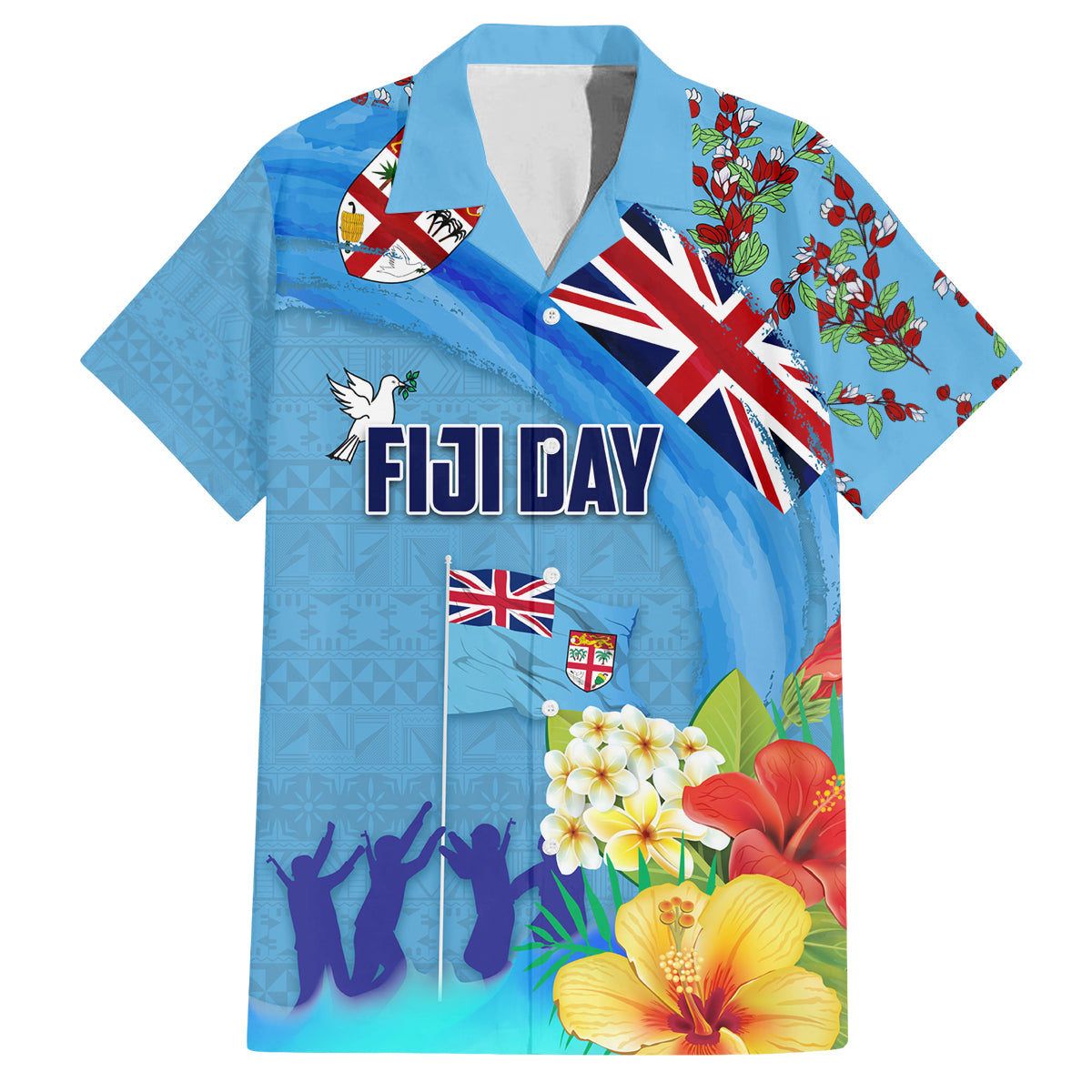 Fiji Day Family Matching Long Sleeve Bodycon Dress and Hawaiian Shirt Tagimoucia Flower and Melanesia Pattern LT03 Dad's Shirt - Short Sleeve Blue - Polynesian Pride