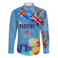 Fiji Day Family Matching Long Sleeve Bodycon Dress and Hawaiian Shirt Tagimoucia Flower and Melanesia Pattern LT03 Dad's Shirt - Long Sleeve Blue - Polynesian Pride