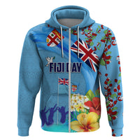 Fiji Day Hoodie Tagimoucia Flower and Melanesia Pattern LT03 Zip Hoodie Blue - Polynesian Pride