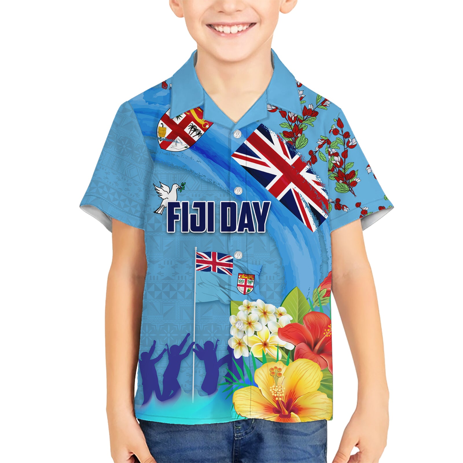 Fiji Day Kid Hawaiian Shirt Tagimoucia Flower and Melanesia Pattern LT03 Kid Blue - Polynesian Pride