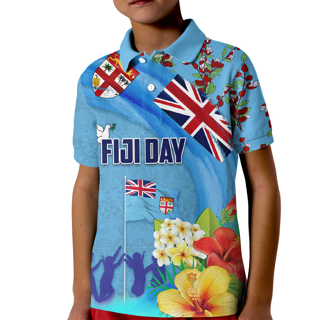 Fiji Day Kid Polo Shirt Tagimoucia Flower and Melanesia Pattern