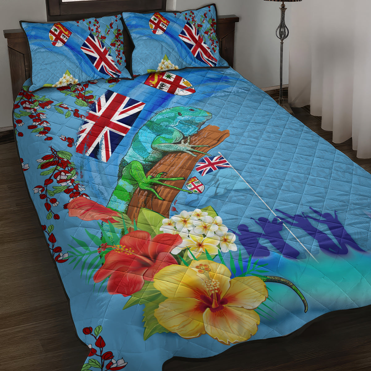 Fiji Day Quilt Bed Set Tagimoucia Flower and Melanesia Pattern LT03 Blue - Polynesian Pride