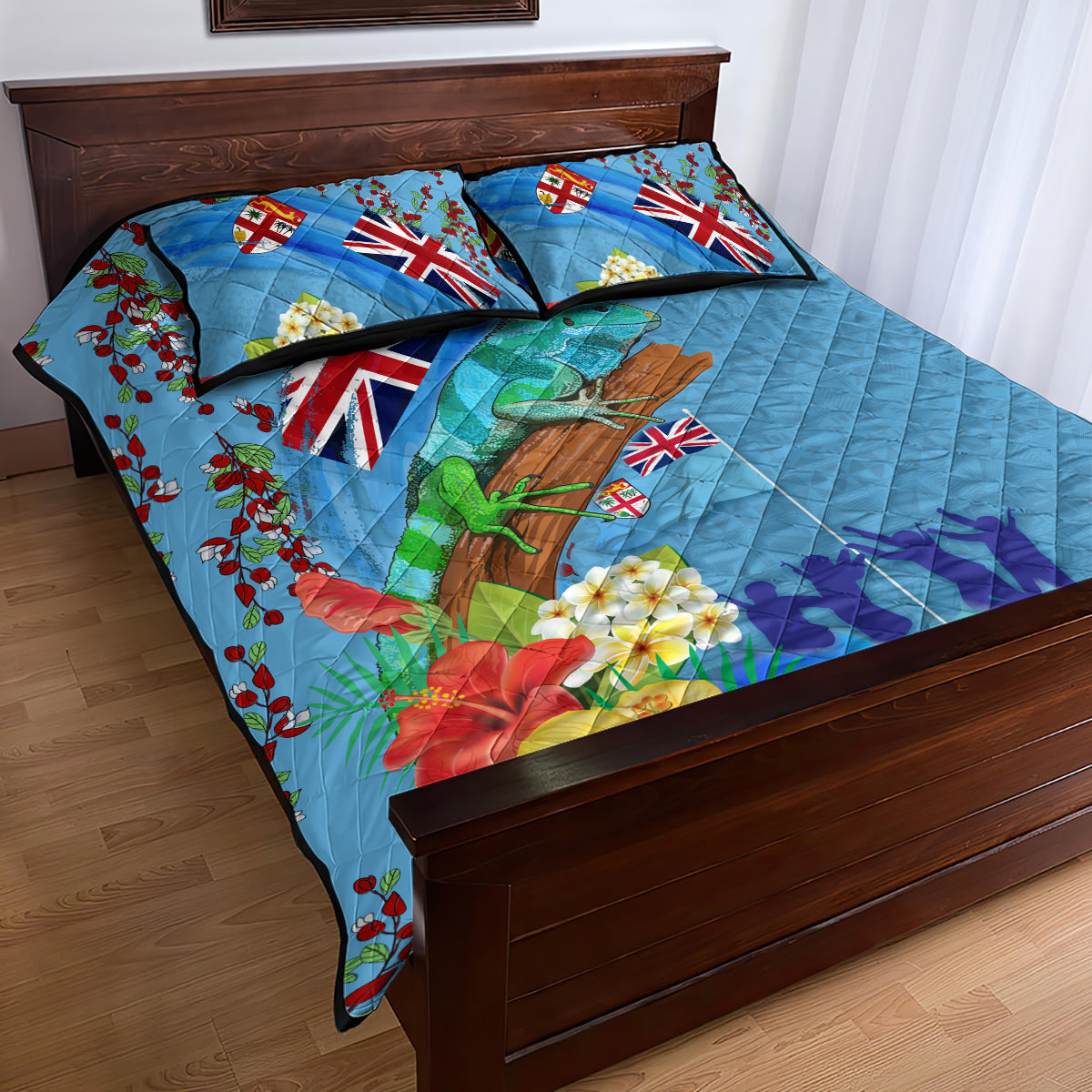 Fiji Day Quilt Bed Set Tagimoucia Flower and Melanesia Pattern