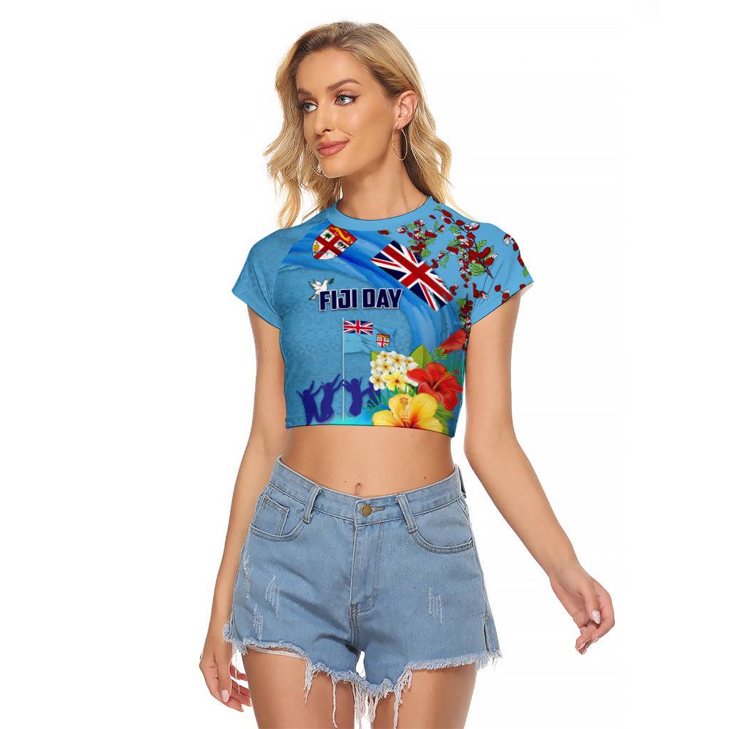 Fiji Day Raglan Cropped T Shirt Tagimoucia Flower and Melanesia Pattern