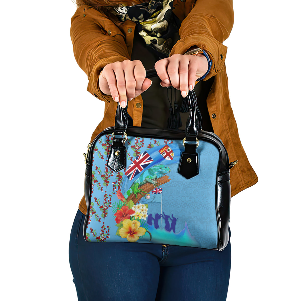 Fiji Day Shoulder Handbag Tagimoucia Flower and Melanesia Pattern LT03 One Size Blue - Polynesian Pride