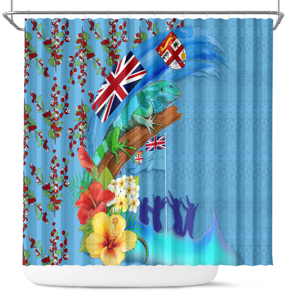 Fiji Day Shower Curtain Tagimoucia Flower and Melanesia Pattern LT03 Blue - Polynesian Pride