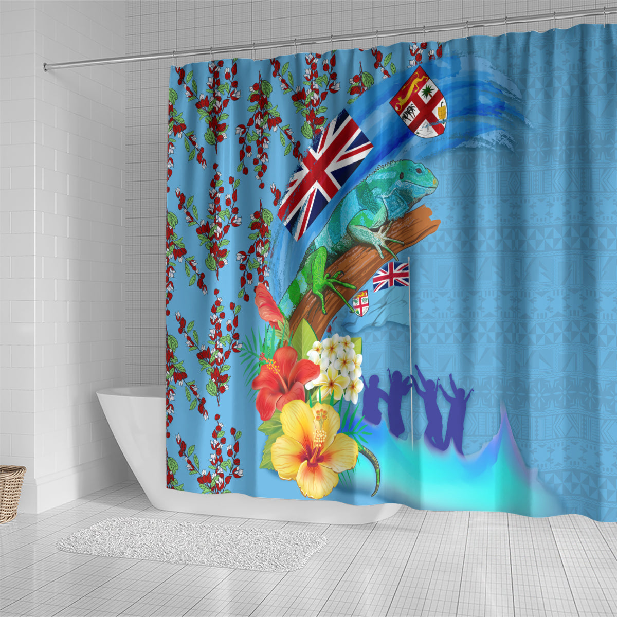Fiji Day Shower Curtain Tagimoucia Flower and Melanesia Pattern