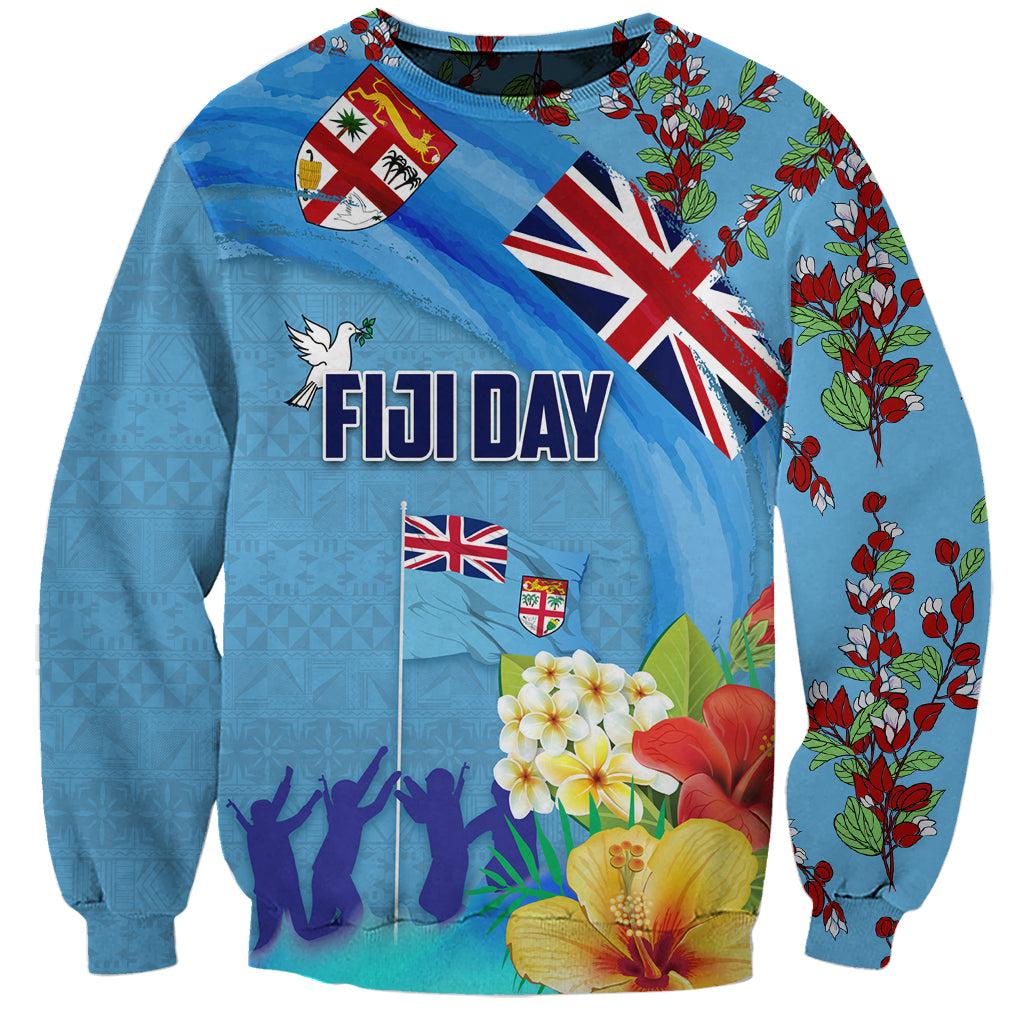Fiji Day Sweatshirt Tagimoucia Flower and Melanesia Pattern LT03 Unisex Blue - Polynesian Pride