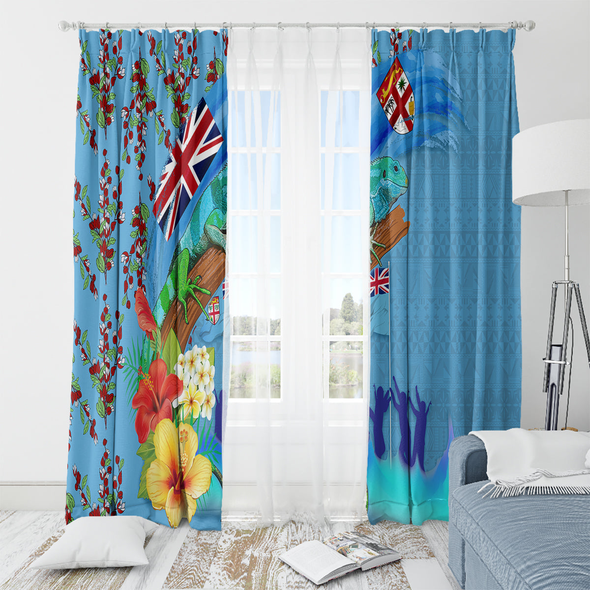Fiji Day Window Curtain Tagimoucia Flower and Melanesia Pattern