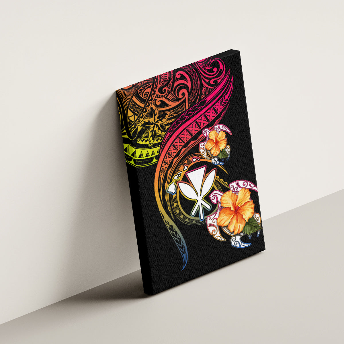 Polynesia Hawaii Turtle Day Canvas Wall Art Hibiscus and Kanaka Maoli