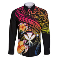 Polynesia Hawaii Turtle Day Family Matching Off Shoulder Short Dress and Hawaiian Shirt Hibiscus and Kanaka Maoli LT03 Dad's Shirt - Long Sleeve Black - Polynesian Pride