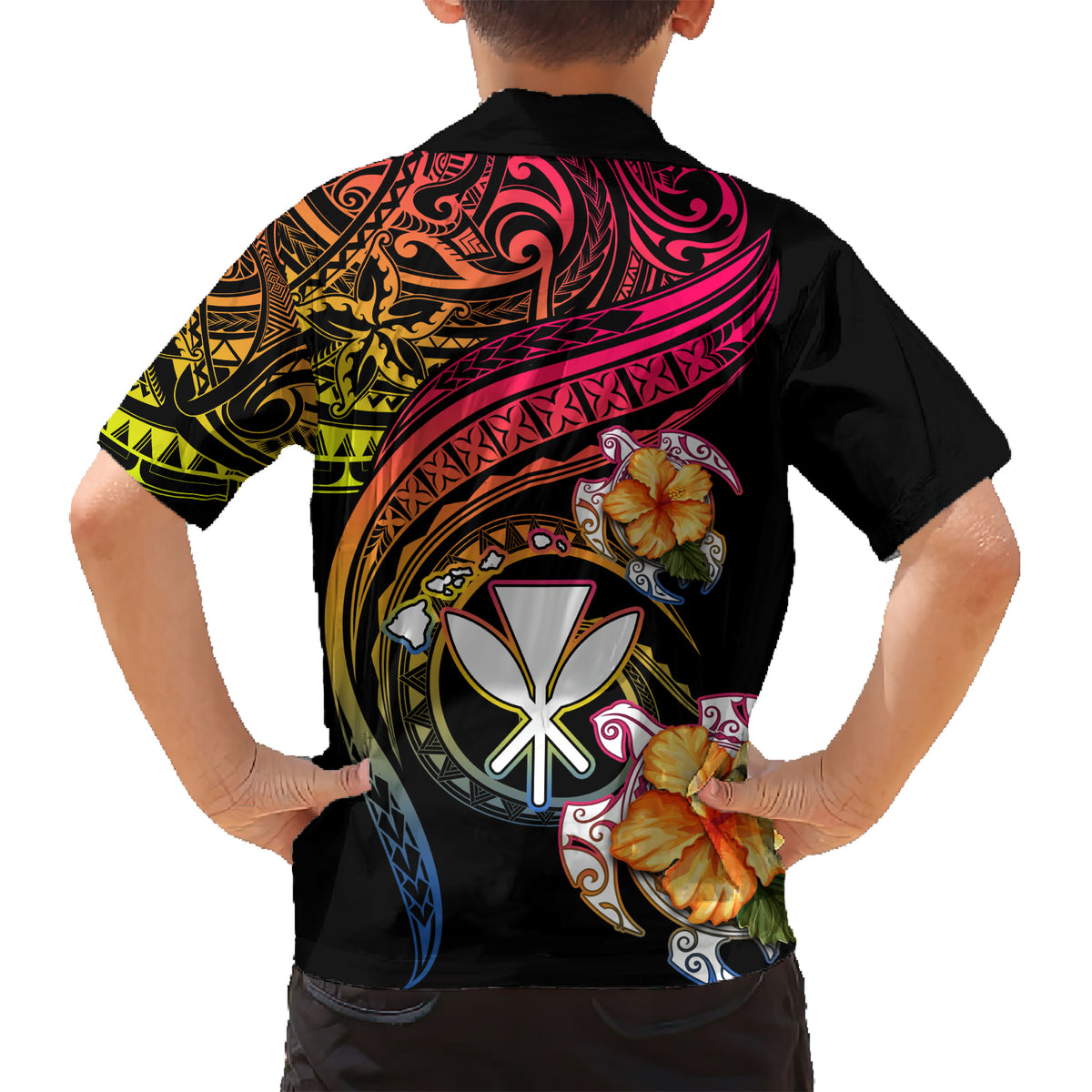 Polynesia Hawaii Turtle Day Kid Hawaiian Shirt Hibiscus and Kanaka Maoli