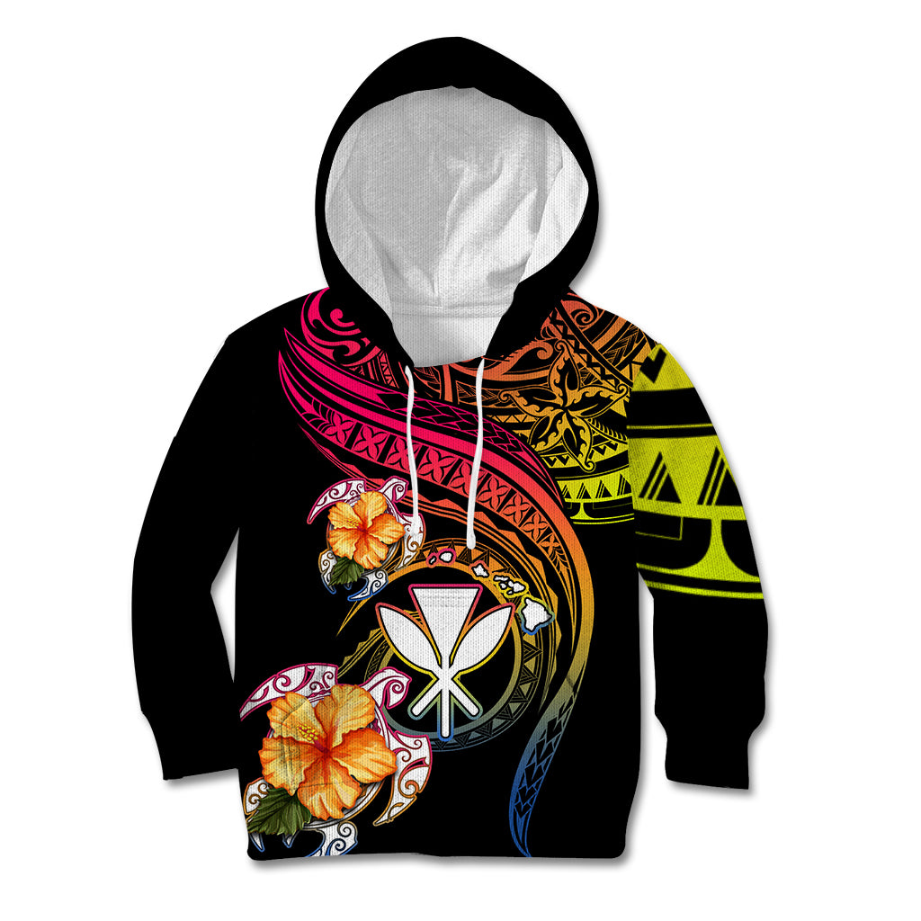 Polynesia Hawaii Turtle Day Kid Hoodie Hibiscus and Kanaka Maoli LT03 Hoodie Black - Polynesian Pride