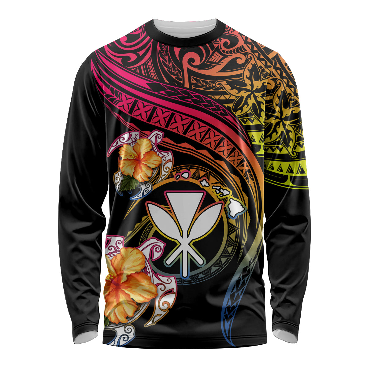 Polynesia Hawaii Turtle Day Long Sleeve Shirt Hibiscus and Kanaka Maoli