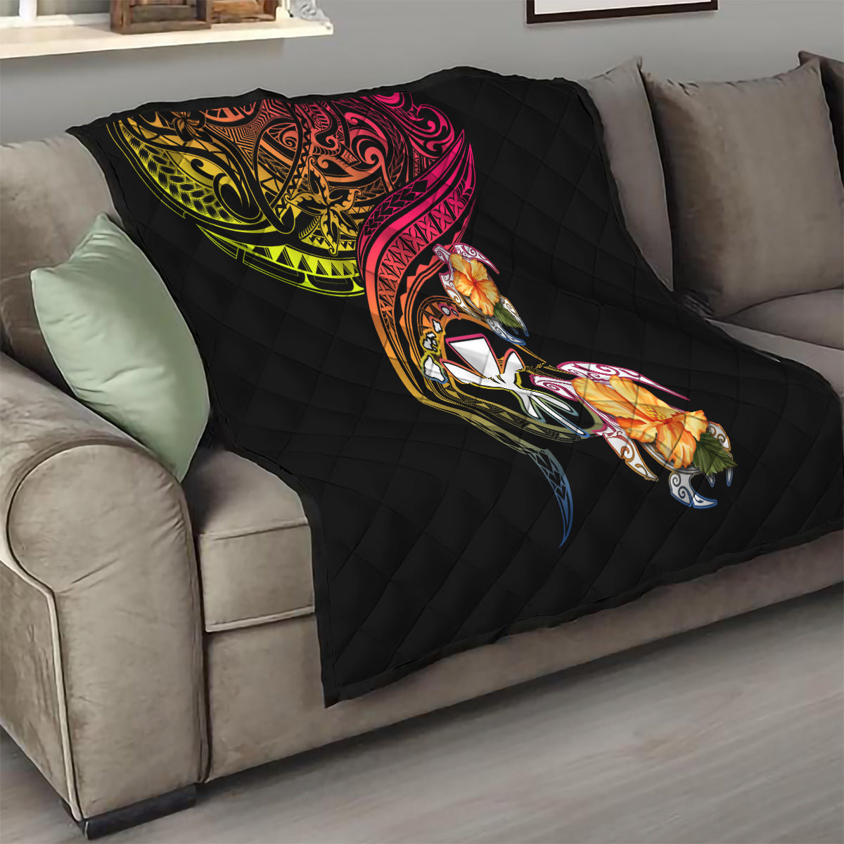 Polynesia Hawaii Turtle Day Quilt Hibiscus and Kanaka Maoli