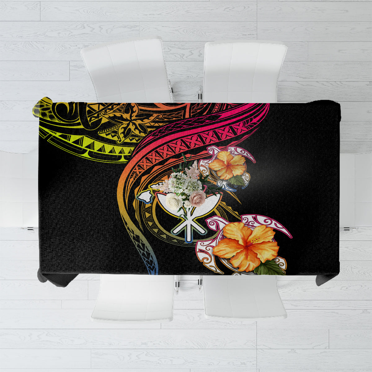 Polynesia Hawaii Turtle Day Tablecloth Hibiscus and Kanaka Maoli LT03 Black - Polynesian Pride