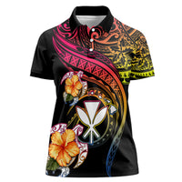 Polynesia Hawaii Turtle Day Women Polo Shirt Hibiscus and Kanaka Maoli