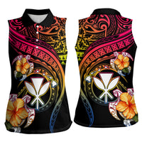Polynesia Hawaii Turtle Day Women Sleeveless Polo Shirt Hibiscus and Kanaka Maoli