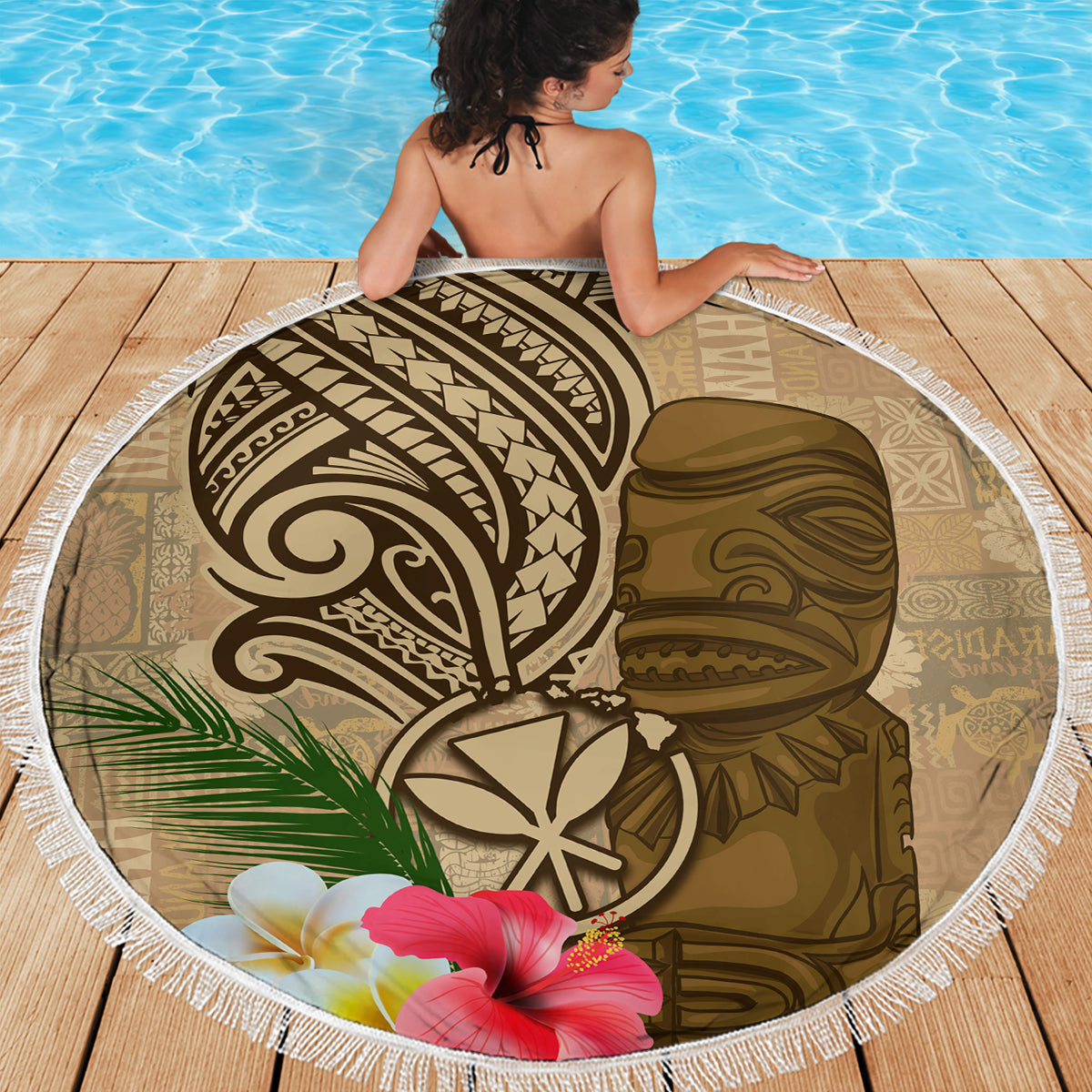 Hawaii Kanaloa Tiki Beach Blanket Polynesian Tattoo and Tapa Pattern