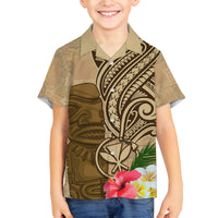 Hawaii Kanaloa Tiki Family Matching Long Sleeve Bodycon Dress and Hawaiian Shirt Polynesian Tattoo and Tapa Pattern LT03 Son's Shirt Beige - Polynesian Pride
