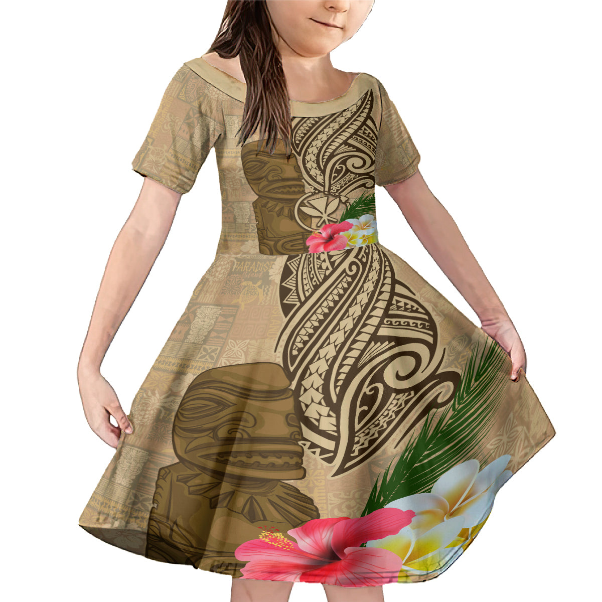 Hawaii Kanaloa Tiki Family Matching Mermaid Dress and Hawaiian Shirt Polynesian Tattoo and Tapa Pattern