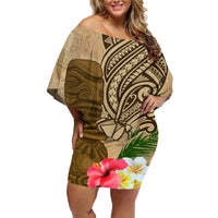 Hawaii Kanaloa Tiki Family Matching Off Shoulder Short Dress and Hawaiian Shirt Polynesian Tattoo and Tapa Pattern