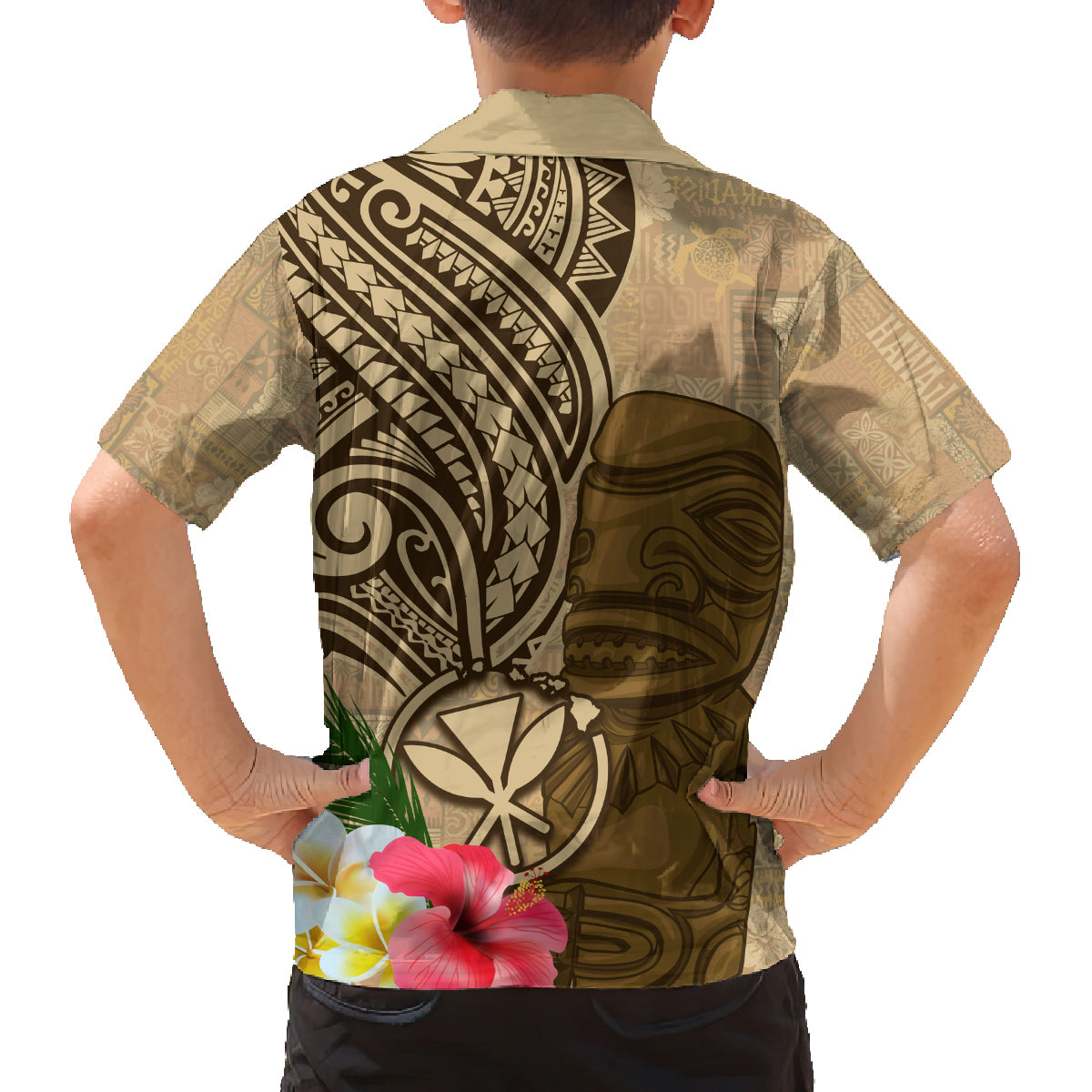 Hawaii Kanaloa Tiki Family Matching Tank Maxi Dress and Hawaiian Shirt Polynesian Tattoo and Tapa Pattern