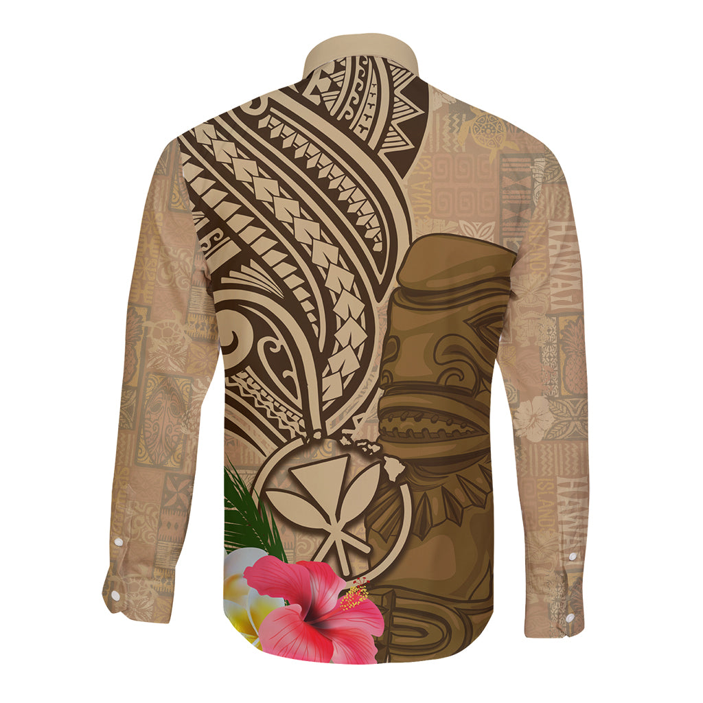 Hawaii Kanaloa Tiki Long Sleeve Button Shirt Polynesian Tattoo and Tapa Pattern