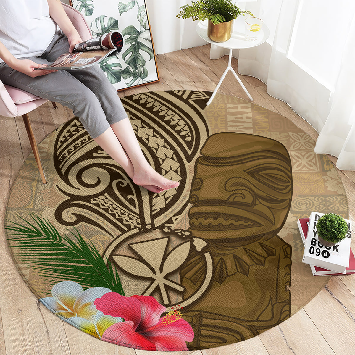 Hawaii Kanaloa Tiki Round Carpet Polynesian Tattoo and Tapa Pattern LT03 - Polynesian Pride