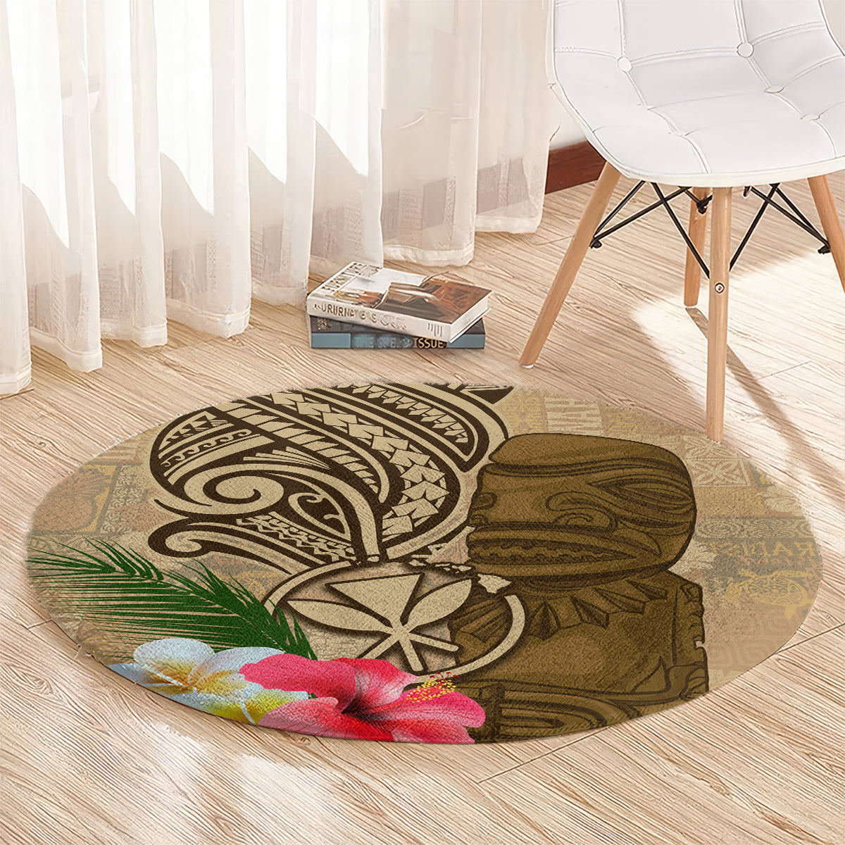 Hawaii Kanaloa Tiki Round Carpet Polynesian Tattoo and Tapa Pattern LT03 - Polynesian Pride