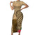 Hawaii Kanaloa Tiki Short Sleeve Bodycon Dress Polynesian Tattoo and Tapa Pattern