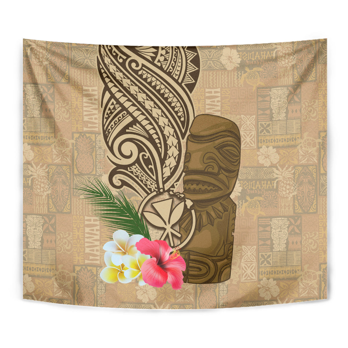 Hawaii Kanaloa Tiki Tapestry Polynesian Tattoo and Tapa Pattern