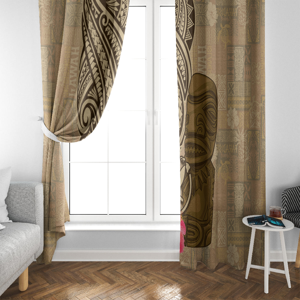 Hawaii Kanaloa Tiki Window Curtain Polynesian Tattoo and Tapa Pattern LT03 - Polynesian Pride
