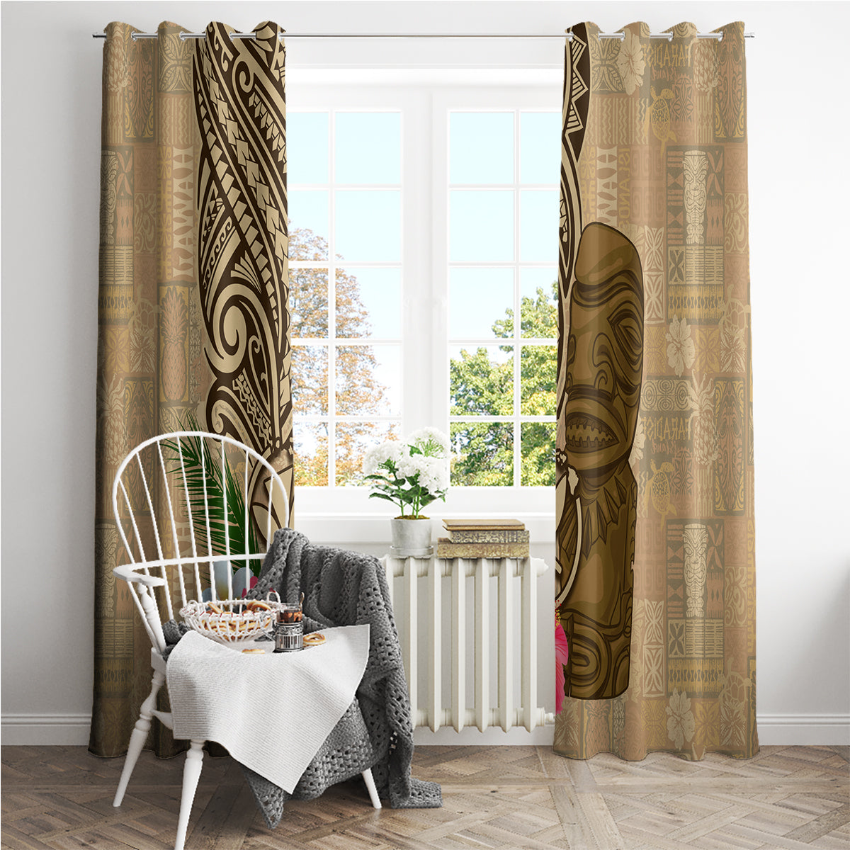 Hawaii Kanaloa Tiki Window Curtain Polynesian Tattoo and Tapa Pattern LT03 - Polynesian Pride