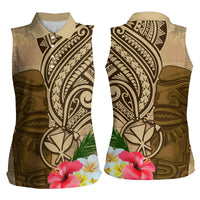 Hawaii Kanaloa Tiki Women Sleeveless Polo Shirt Polynesian Tattoo and Tapa Pattern