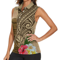 Hawaii Kanaloa Tiki Women Sleeveless Polo Shirt Polynesian Tattoo and Tapa Pattern