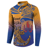 Hawaiki Nui Va'a Solo French Polynesia Button Sweatshirt Sunset Color