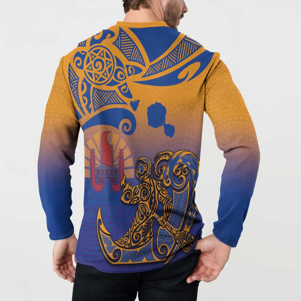 Hawaiki Nui Va'a Solo French Polynesia Button Sweatshirt Sunset Color