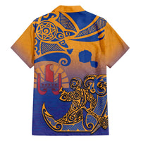 Hawaiki Nui Va'a Solo French Polynesia Family Matching Long Sleeve Bodycon Dress and Hawaiian Shirt Sunset Color