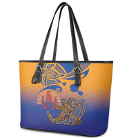 Hawaiki Nui Va'a Solo French Polynesia Leather Tote Bag Sunset Color