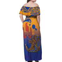Hawaiki Nui Va'a Solo French Polynesia Off Shoulder Maxi Dress Sunset Color