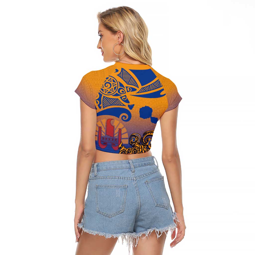 Hawaiki Nui Va'a Solo French Polynesia Raglan Cropped T Shirt Sunset Color LT03 - Polynesian Pride
