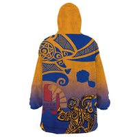 Hawaiki Nui Va'a Solo French Polynesia Wearable Blanket Hoodie Sunset Color