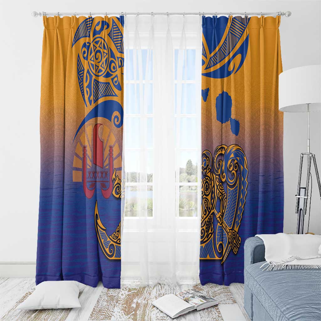 Hawaiki Nui Va'a Solo French Polynesia Window Curtain Sunset Color