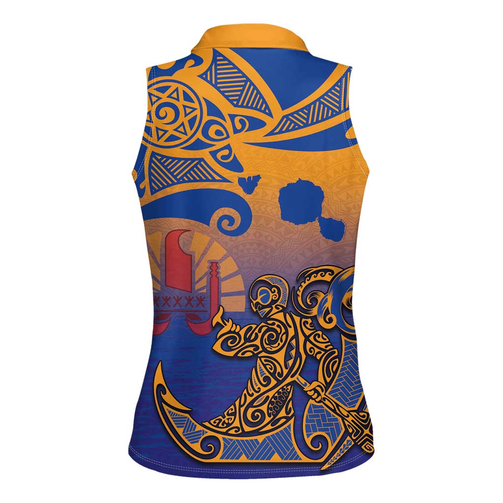 Hawaiki Nui Va'a Solo French Polynesia Women Sleeveless Polo Shirt Sunset Color