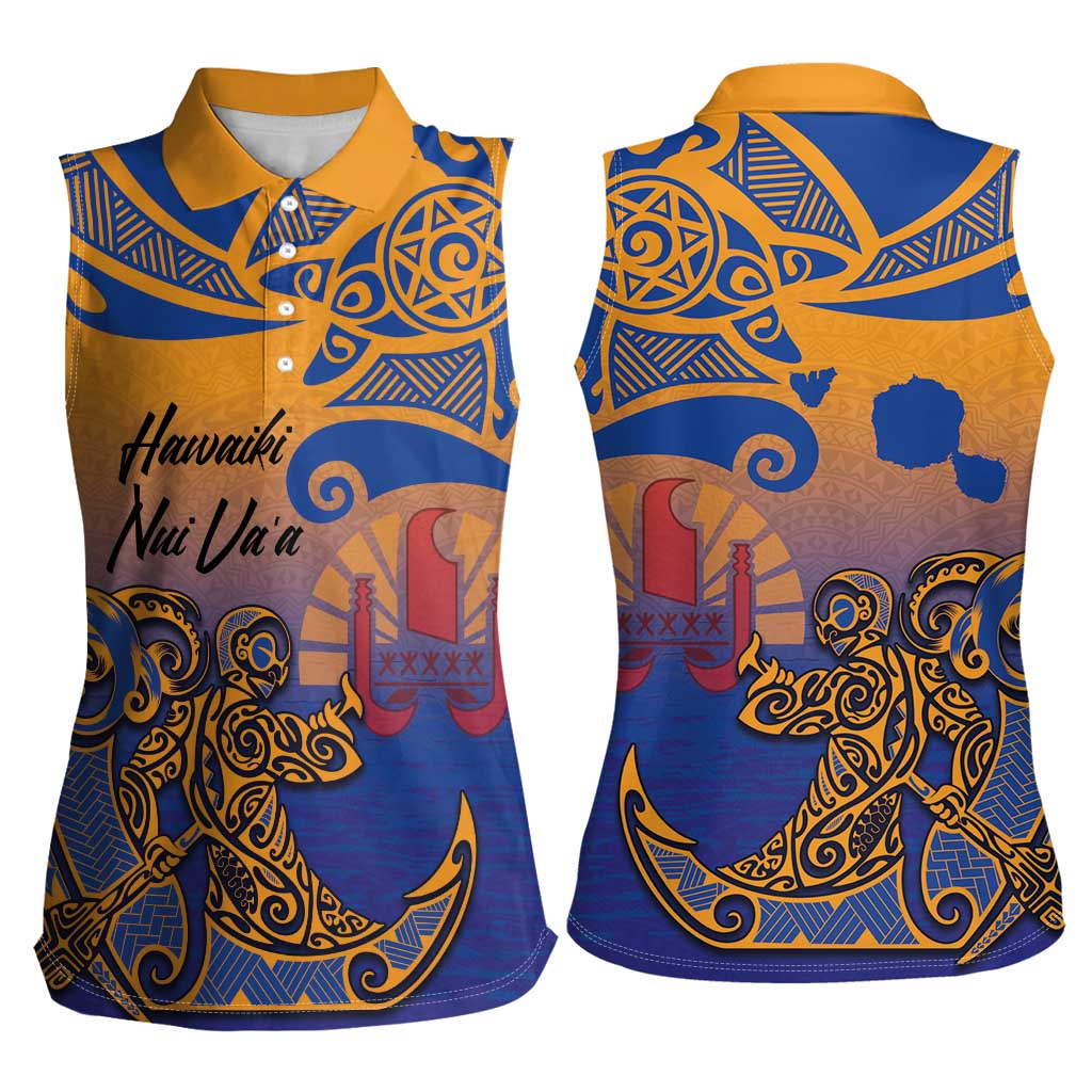 Hawaiki Nui Va'a Solo French Polynesia Women Sleeveless Polo Shirt Sunset Color