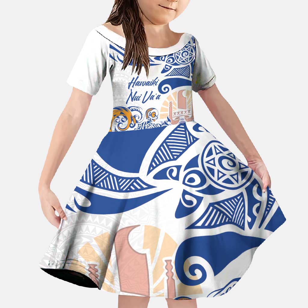 Hawaiki Nui Va'a Solo French Polynesia Family Matching Off Shoulder Maxi Dress and Hawaiian Shirt Blue Color