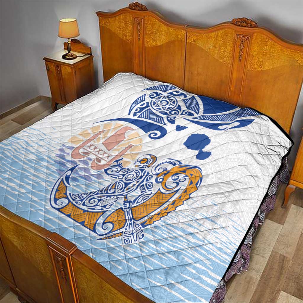 Hawaiki Nui Va'a Solo French Polynesia Quilt Blue Color